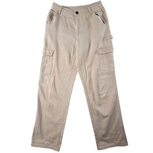 SANDY LIANG Pants Womens 4 Beige Cargo Straight Twill Cotton Pockets Zip Closure